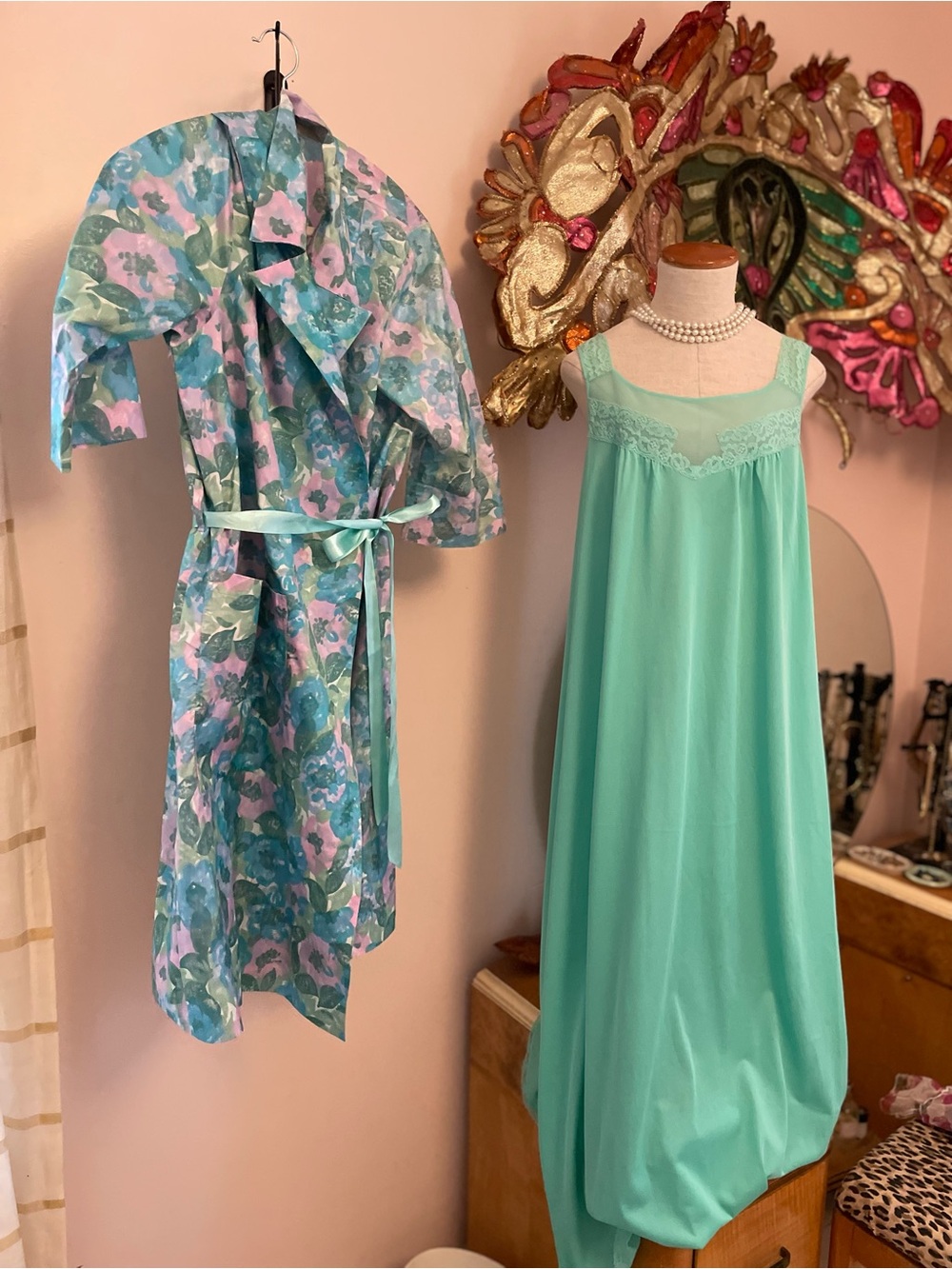 Vintage Green Long 1960s Nylon Slip Nightgown